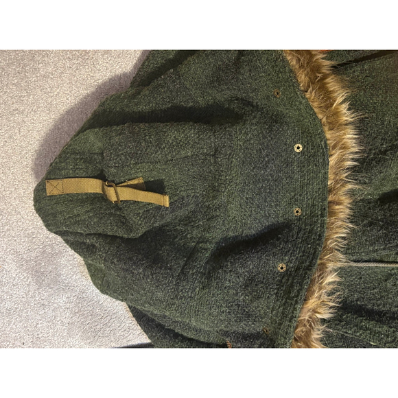 Artisan de Luxe Coat Toggle Closure Faux Fur Hood Multi Pocket Green/Brown M M - Picture 8 of 16